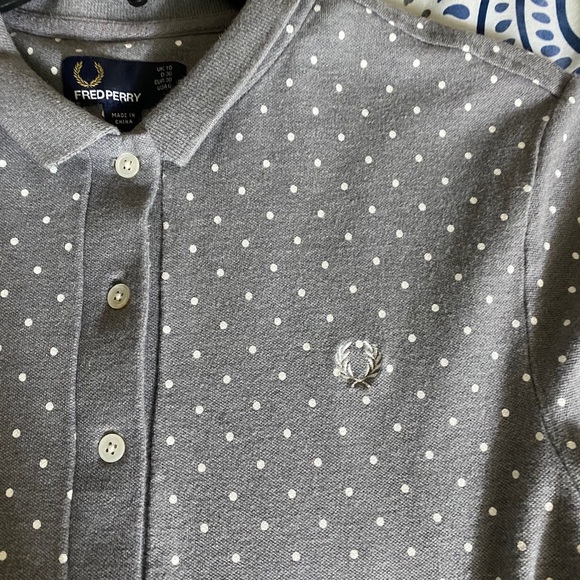 Fred Perry Women's Grey Polka-Dot Collared Knit Polo Dress - Picture 2 of 6